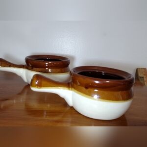 Vintage French Onion Chili Soup Crocks Stoneware Bowls(2)